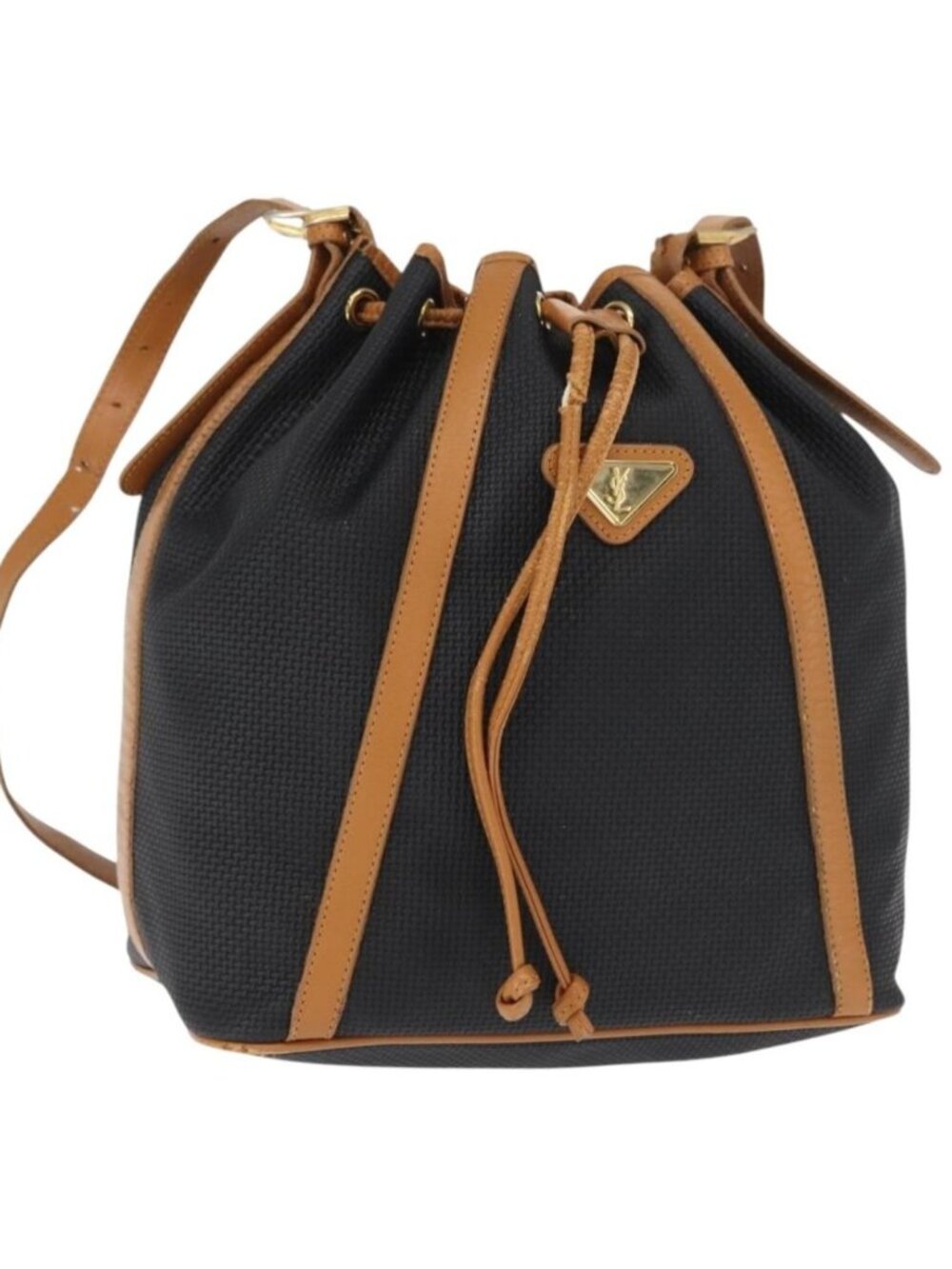 SAINT LAURENT Shoulder Bag Coated Canvas Black Gold